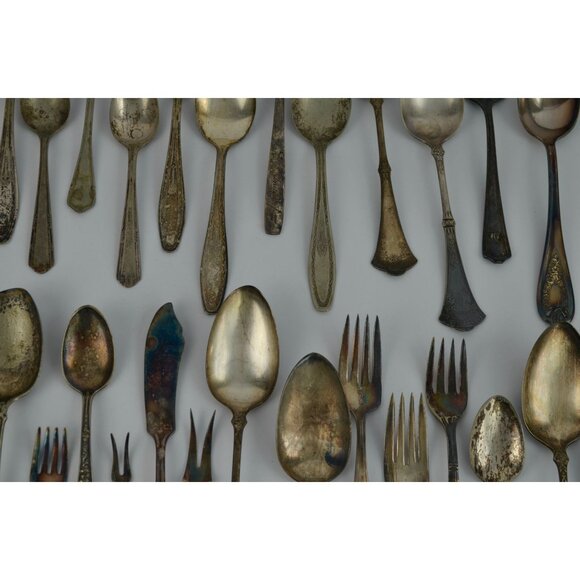 Large Lot 44 Vintage Antique Silverware Flatware Mixed Brands Patterns - Picture 7 of 16